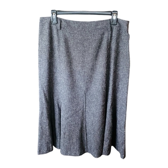 East 5th women’s fit & flare midi tweed zip skirt belt loops 14 charcoal gray - Picture 1 of 9